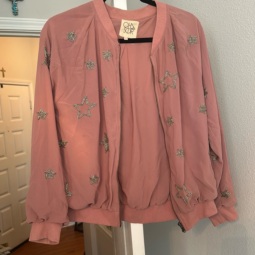 Chaser star blush bomber jacket size large